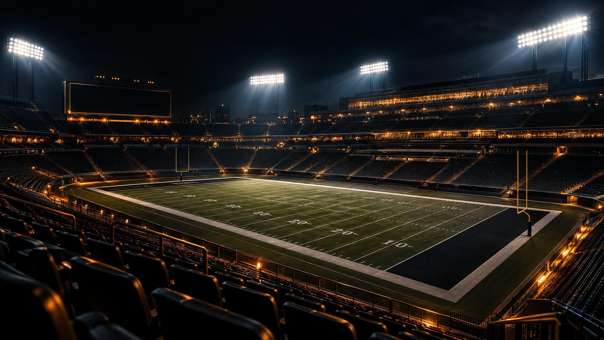 American-Football-Stadion bei Nacht unter Flutlicht