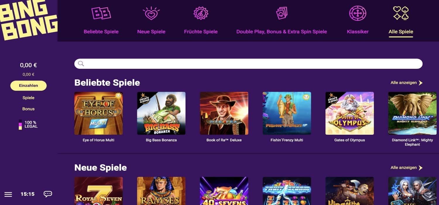 BingBong Spielothek Alle Spiele