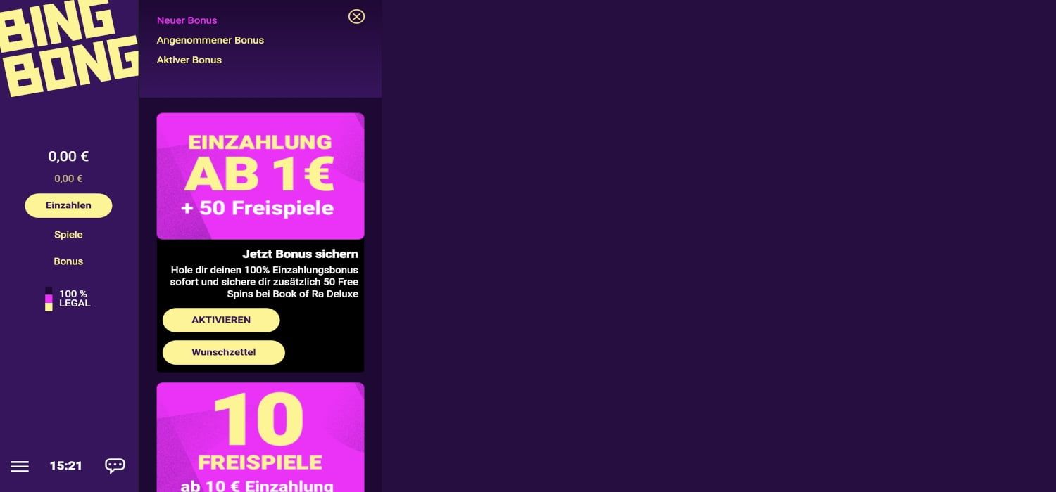 BingBong Spielothek Bonus