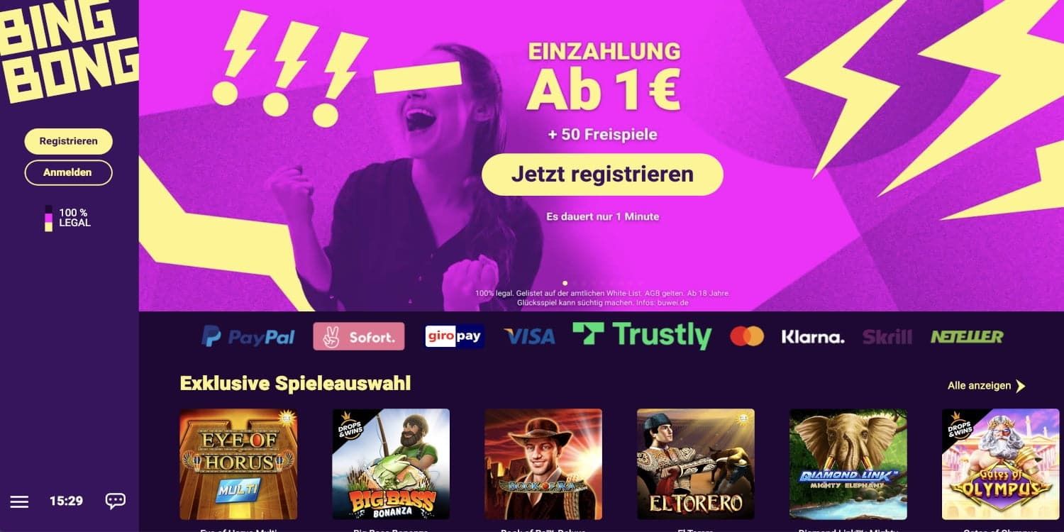 BingBong Spielothek Einzahlen ab 1 Euro