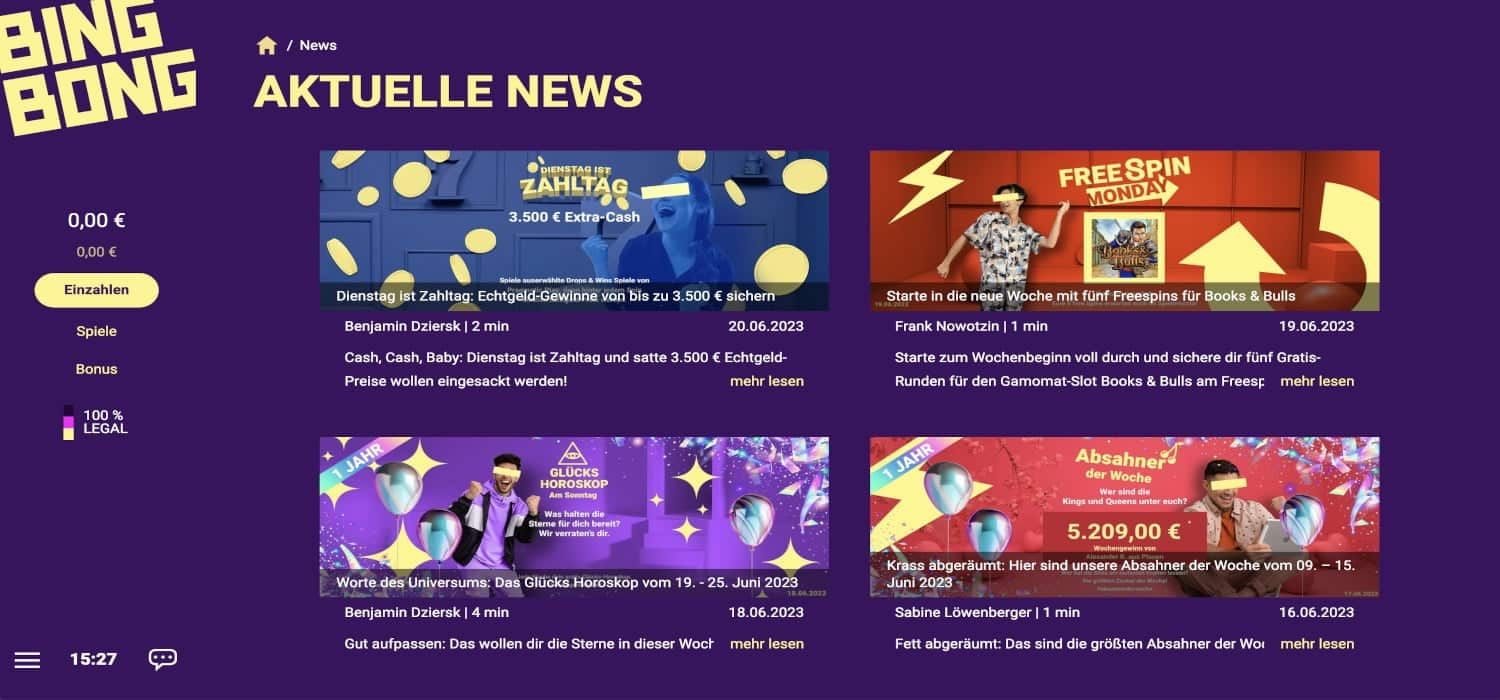 BingBong Spielothek Neuigkeiten