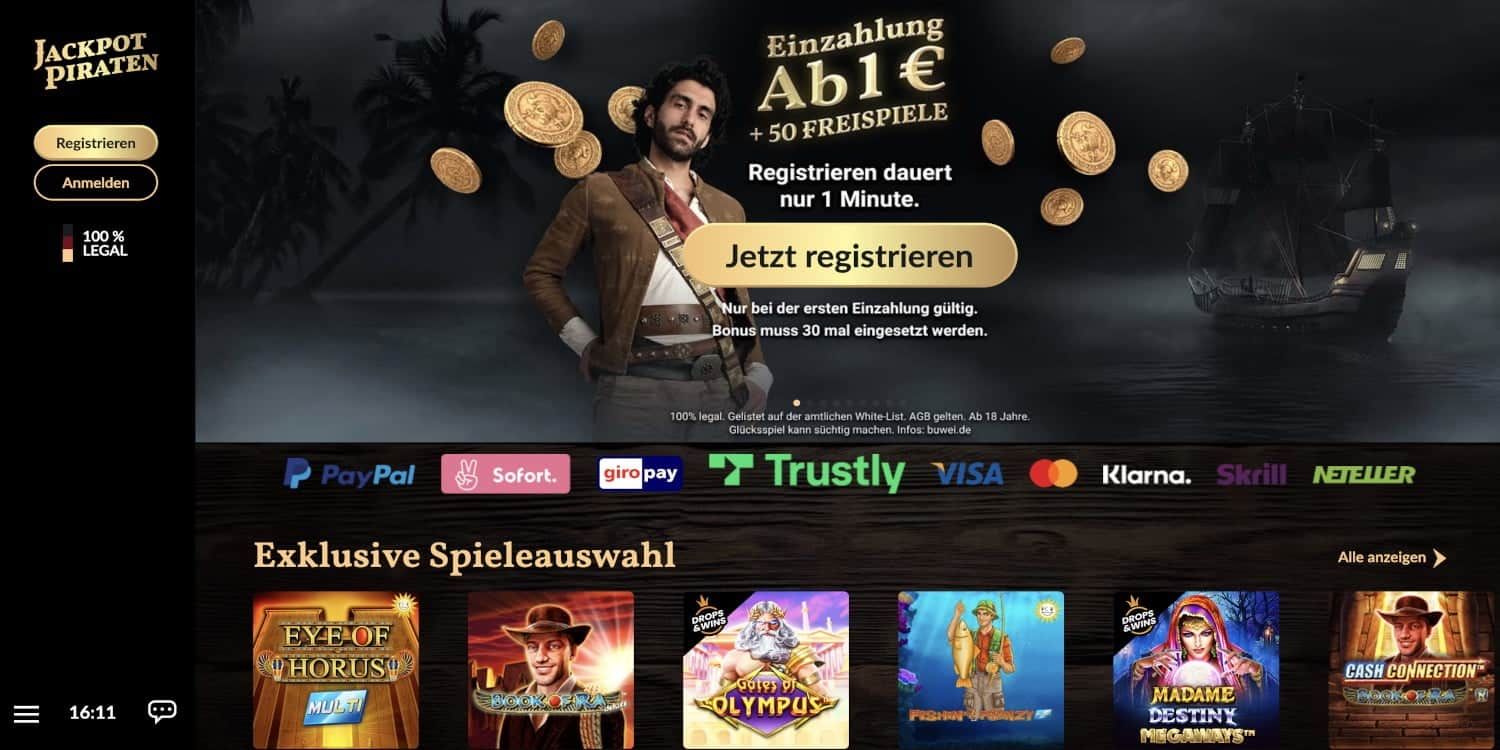 Jackpotpiraten Casino Einzahlen ab 1 Euro