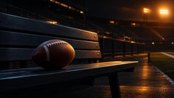 American Football auf einer Stadionbank im warmen Licht