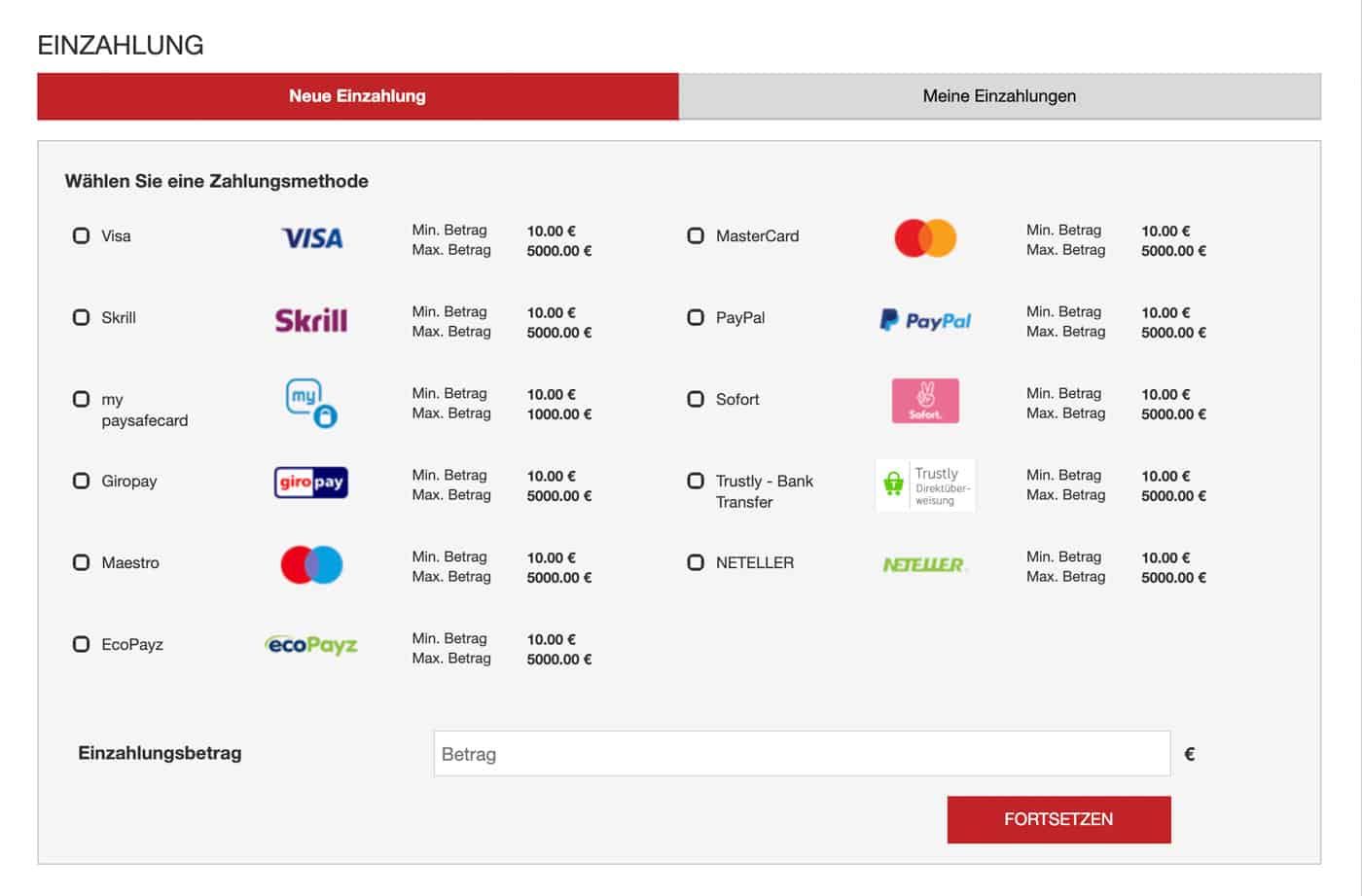 Tipwin Zahlungsmöglichkeiten